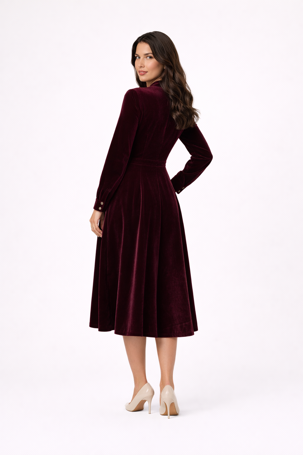 Robe longue avec boutons en perles - Velours - Annabelle