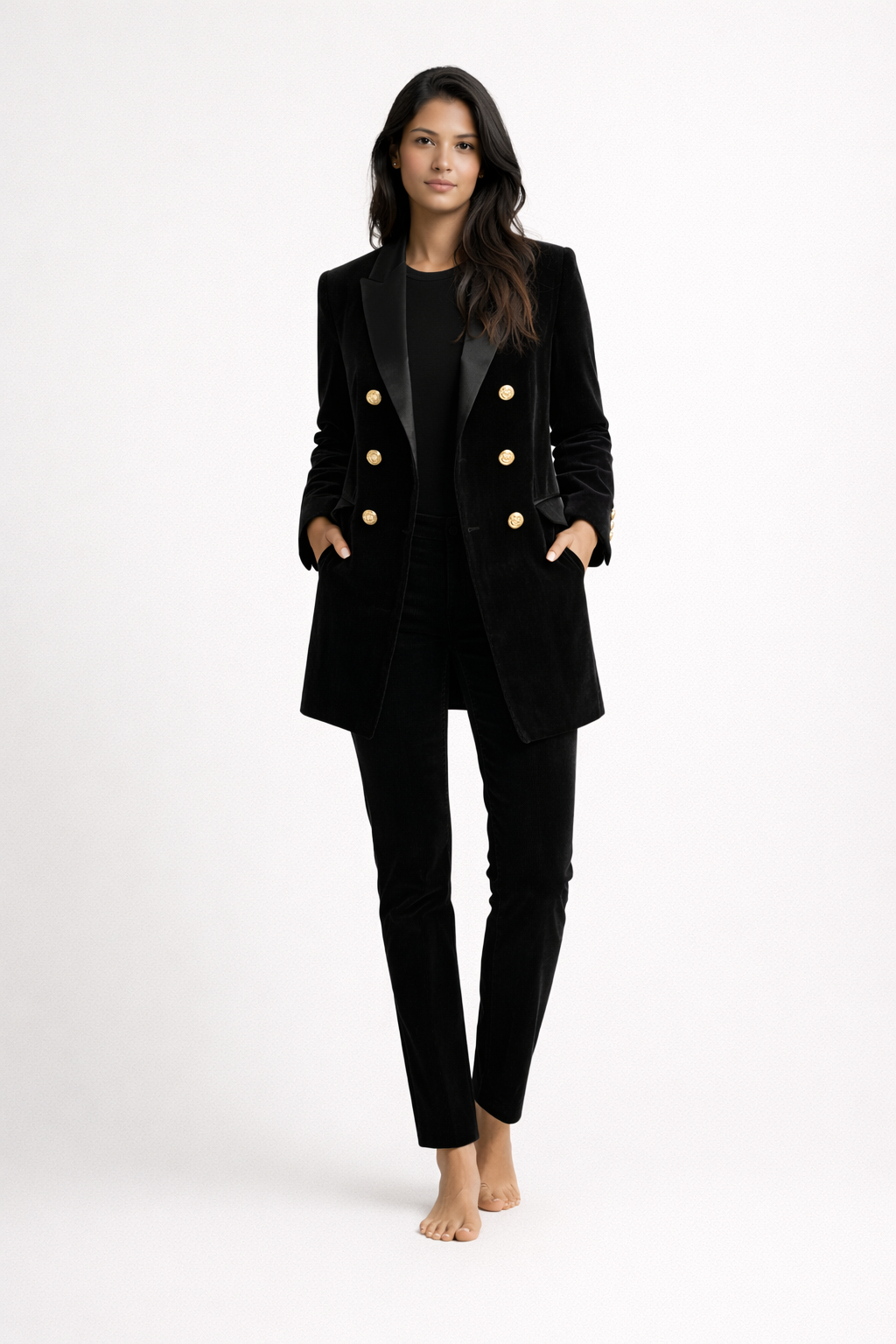 Manteau femme - double boutonnage et ceinture - Velours - Raquel