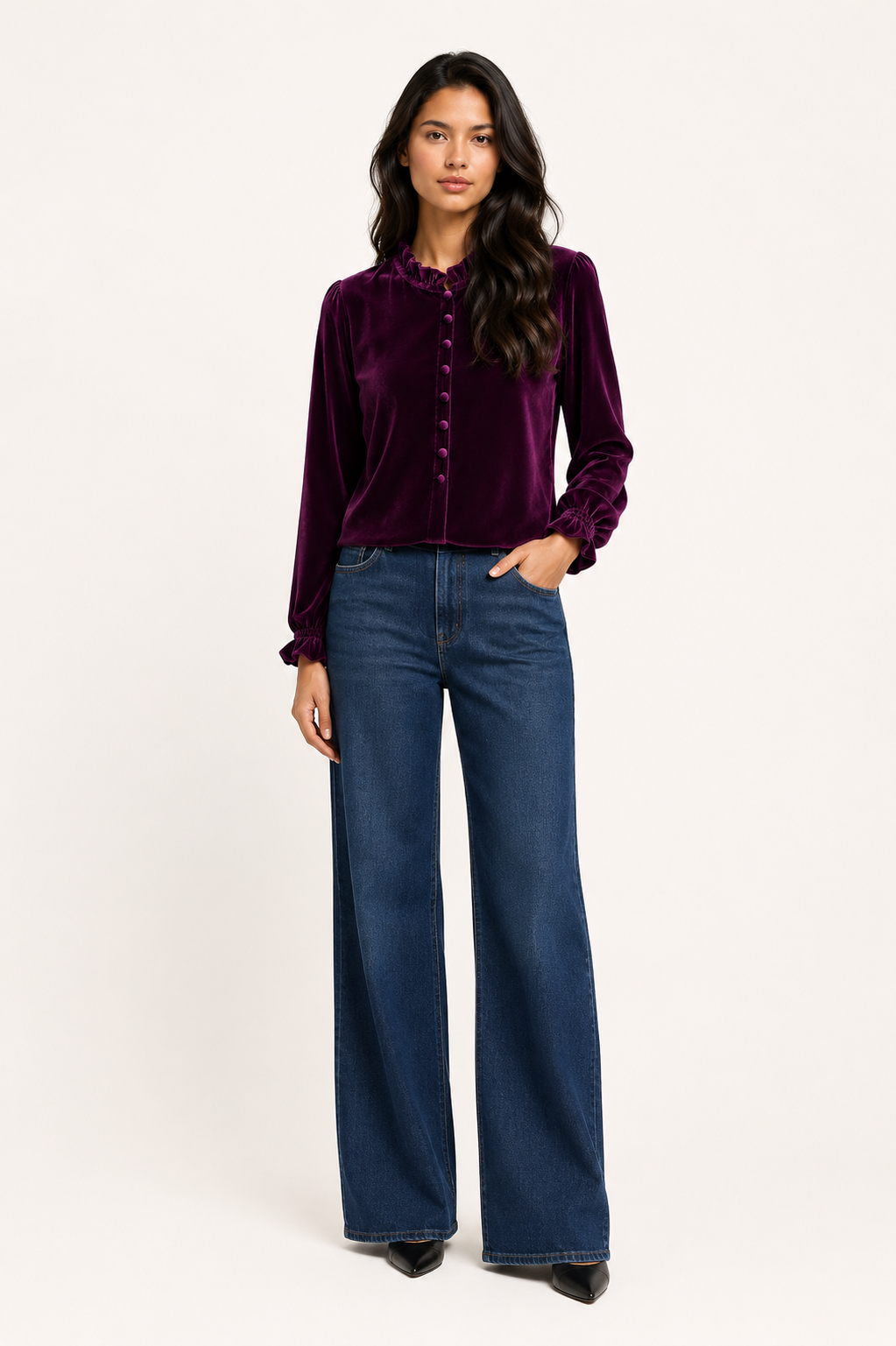 Julia- Chemise en velours femme - manches longues