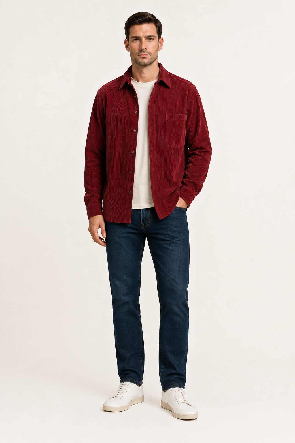 Ronaldo-Sur chemise homme en velours côtelé- poche poitrine