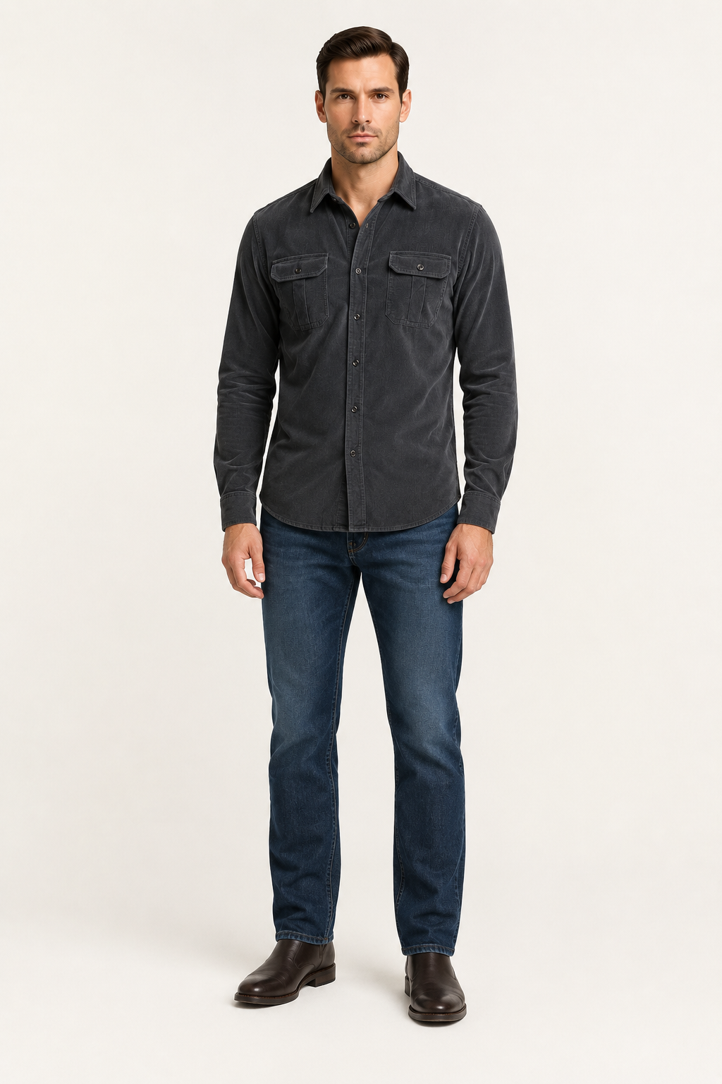 Paolo-Chemise homme en velours côtelé