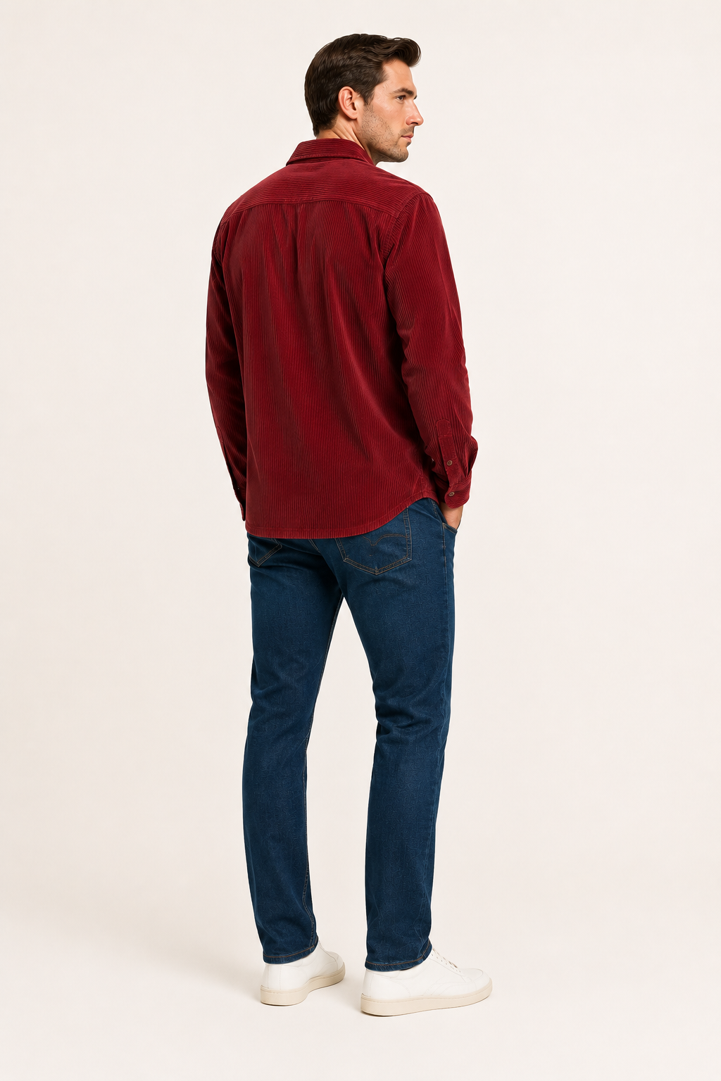 Ronaldo-Sur chemise homme en velours côtelé- poche poitrine