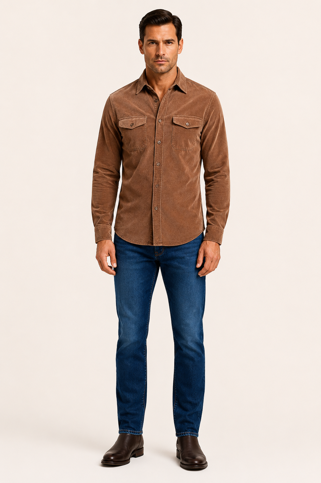 Paolo-Chemise homme en velours côtelé