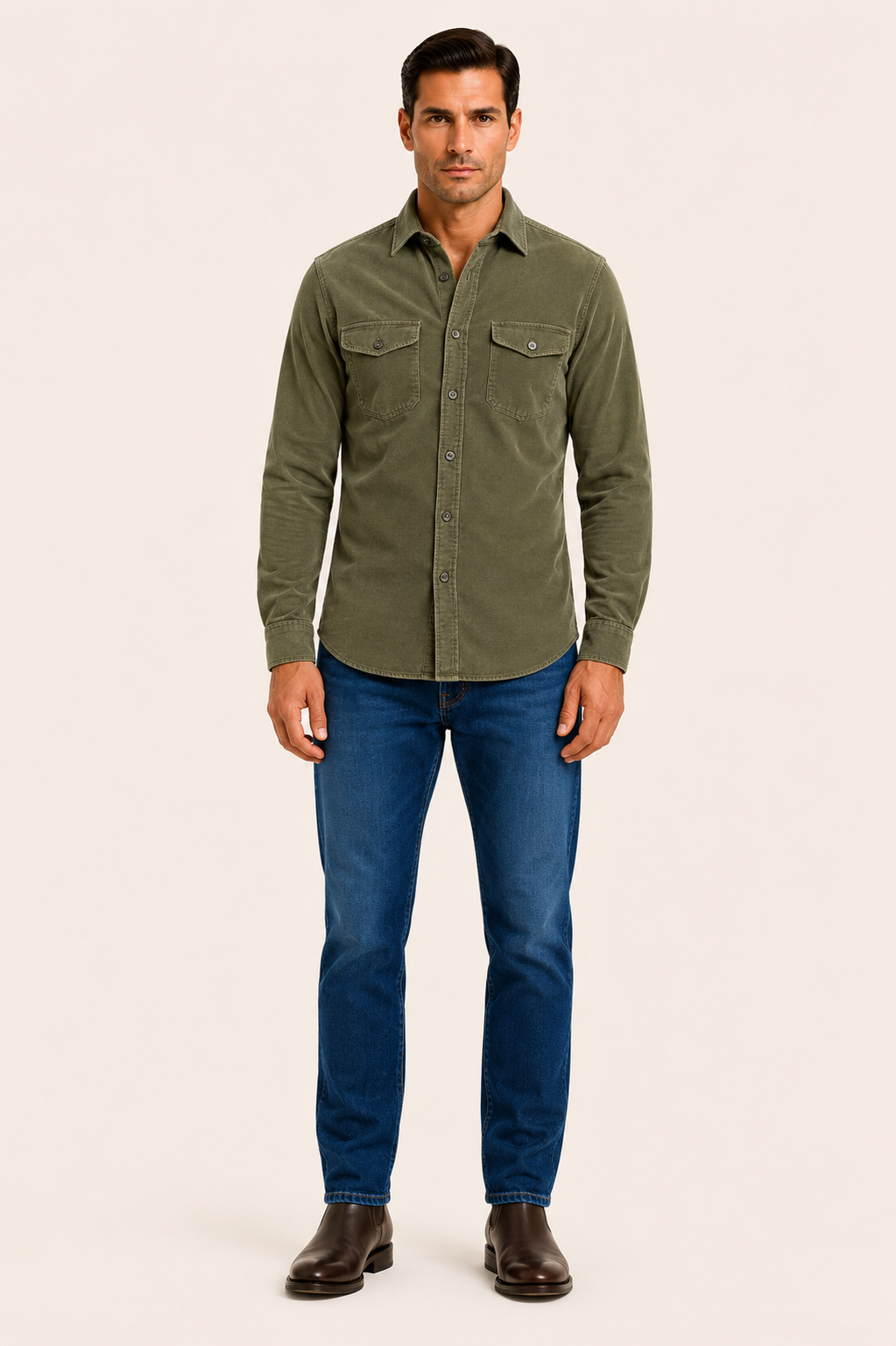 Paolo-Chemise homme en velours côtelé