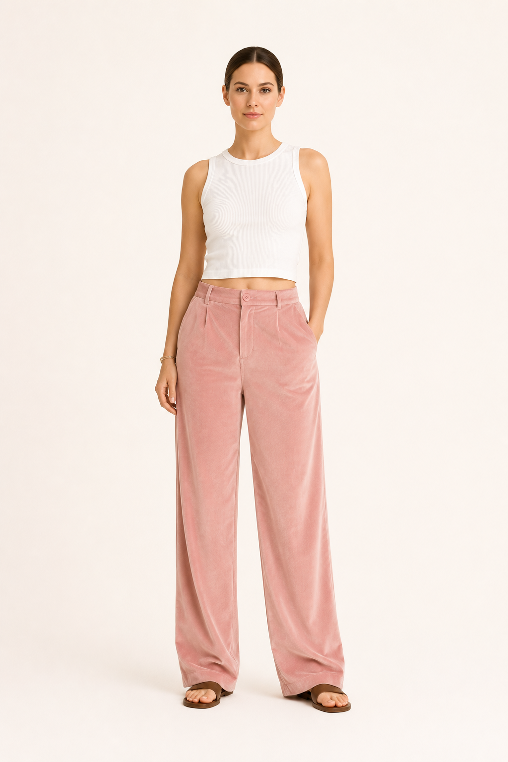 Faustine – Pantalon en velours côtelé femme taille haute