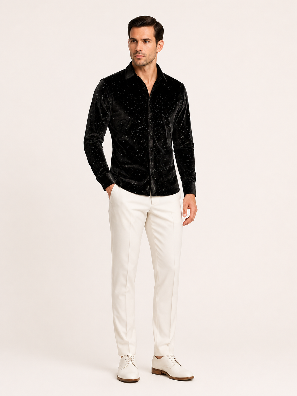 Boris-Chemise homme en velours- à paillettes