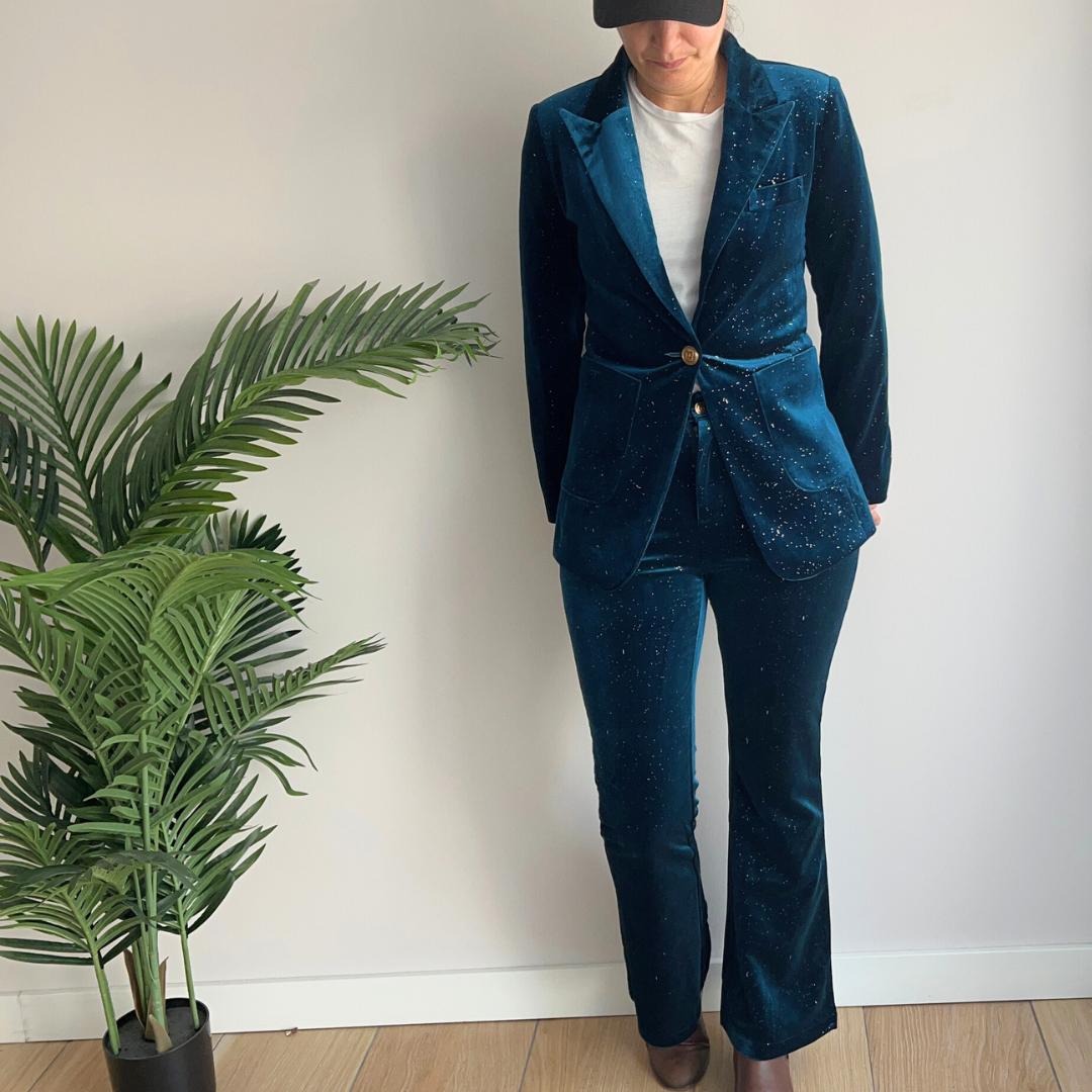 Ensemble femme à paillettes - blazer et pantalon évasé - Velours - Suzy