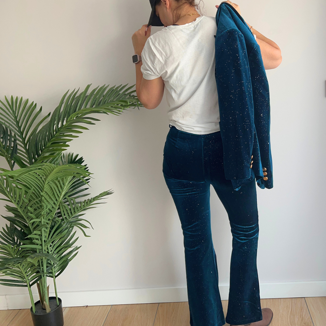 Ensemble femme à paillettes - blazer et pantalon évasé - Velours - Suzy