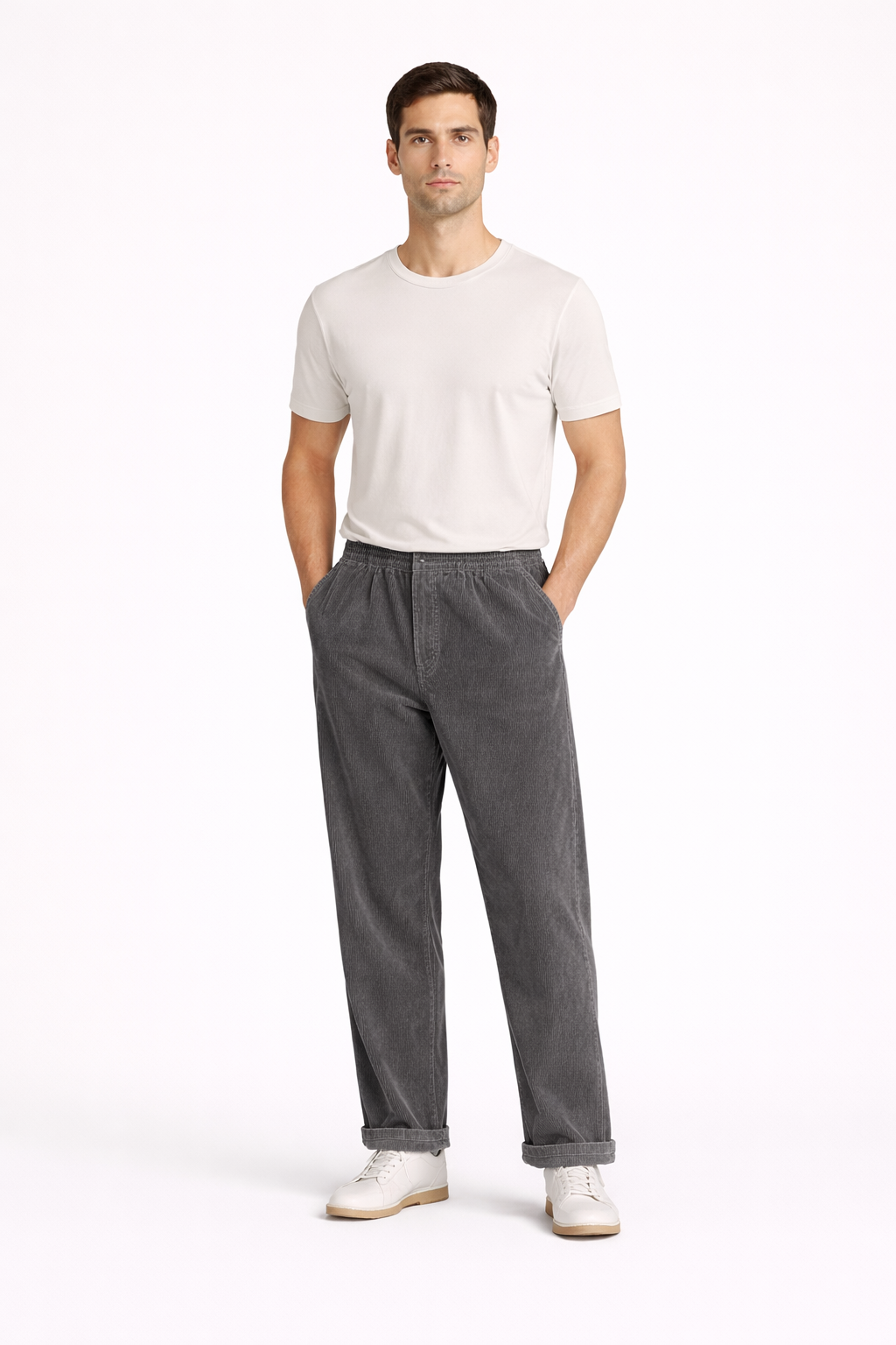 Raul-Pantalon homme Velours côtelé large