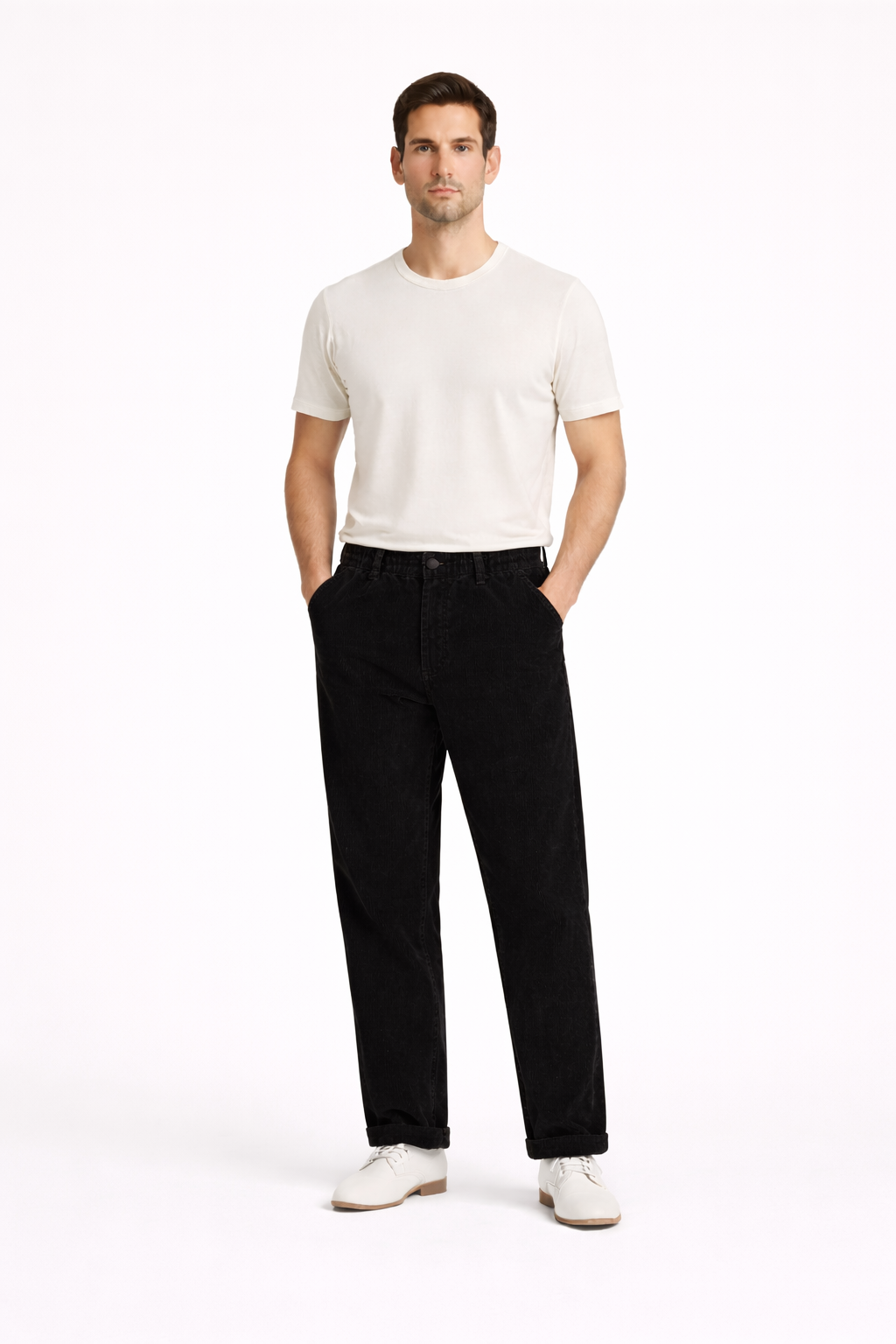 Raul-Pantalon homme Velours côtelé large