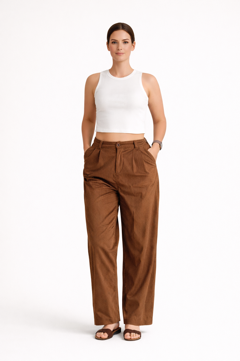 Pantalon femme - coupe droite - léger - Velours côtelé - Faustine